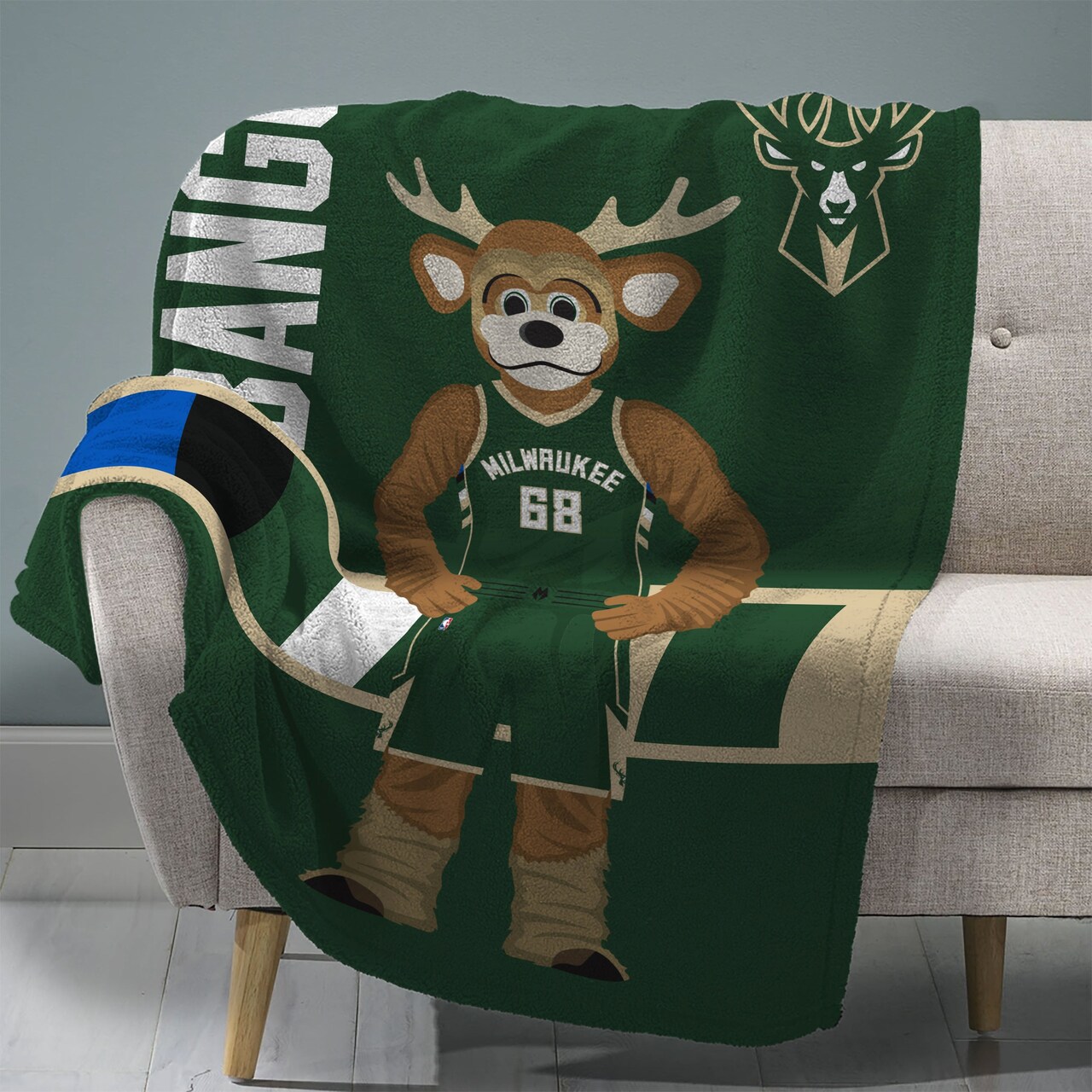Sleep Squad Milwaukee Bucks Bango Mascot 60” x 80” Raschel Plush Basketball Blanket